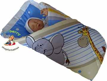 BlueberryShop Klassische mit Kissen Wickeldecke Decke Schlafsack für Neugeborene, Baby Shower GESCHENK, 100% Baumwolle ( 0-3m ) ( 78 x 78 cm ) Grün Biene