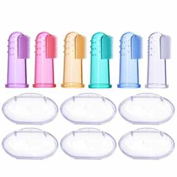 Blulu 6 Stück Mehrfarbige Finger Zahnbürste Baby Zahnbürste Mündliche Massagegerät mit Klar Gehäuse