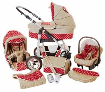 Chilly Kids Dino 3 in 1 Kinderwagen Set (Autosit & Adapter, Regenschutz, Moskitonetz, Schwenkräder)