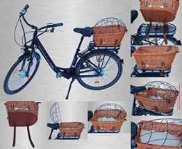 Clamaro Handgearbeiteter Tierfahrradkorb „PetBasket“ aus Weide für jeden Gepäckträger mit Schutzgitter inkl. Befestigungsgurte aus Leder L/B/H: 40 x 28 x 33 cm