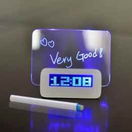 Creative-USB / batteriebetriebene Message Board Alarm Clock Table Clock LED-Blaulicht Clock Fluorescent Message Board Wecker-Digital-Kalender Tischuhr mit drei Gruppen von Alarm und Snooze-Funktion (Blaues Licht)