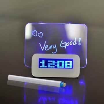 Creative-USB / batteriebetriebene Message Board Alarm Clock Table Clock LED-Blaulicht Clock Fluorescent Message Board Wecker-Digital-Kalender Tischuhr mit drei Gruppen von Alarm und Snooze-Funktion (Blaues Licht)