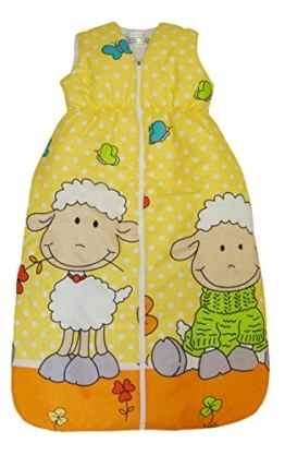 DAS ORIGINAL BOMIO® Baby Sommer-Schlafsack „Schäfchen (Gelb)“, Öko-Tex Standard 100, Größen von „70 cm bis 110 cm“