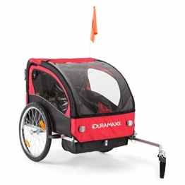 DURAMAXX Trailer Swift Kinderwagen Fahrradanhänger (Babytrailer 2-Sitzer mit 5-Punkt Sicherheitsgurten, Fliegengitter und Regenschutzverdeck, 37,5 Liter Gepäckfach) rot