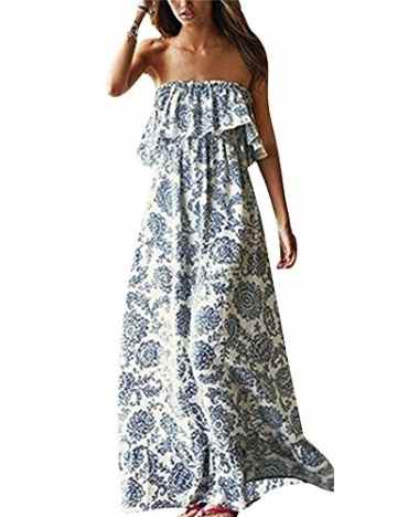 Damen Sommer Maxi Rock Maxilang Kleid Tube Kleid Chiffon Kleider lotus hülse Schnitt Elegant Dünnschnitt Sommerkleid Blau Paisley-Muster Bodenlang Kleider