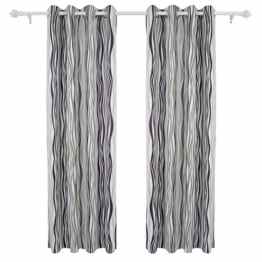 Deconovo Blickdicht Gardinen Ösen Vorhänge Kinderzimmer Thermogardine 245×140 cm Wellen Schwarz Olivgrün 2er set