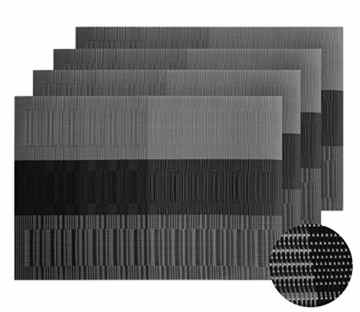 Deconovo Platzdeckchen Abwaschbar Platzdeckchen Stoff Tischmatten Kunststoff 30×45 cm Schwarz Grau 4er set
