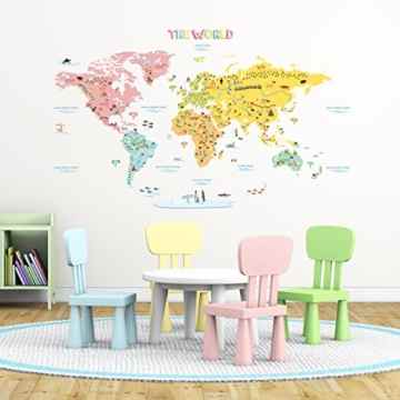 Decowall DMT-1306 Farben Frohe Weltkarte Wandsticker Wandaufkleber Wandtattoo Kinderzimmer (Groß)