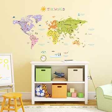 Decowall DMT-1306 Farben Frohe Weltkarte Wandsticker Wandaufkleber Wandtattoo Kinderzimmer (Groß)