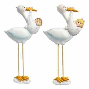 Dekofigur zur Geburt eines Mädchens: Storch, Polyresin, 95 mm