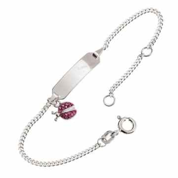 Diaz Fashion Baby Kinder ID Armband, 925 Silber inkl. Gravur, 12- 14 cm, mit Käfer Anhänger, Gravurarmband, Taufarmband