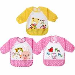 Discoball® Baby Kleinkind Jungen Mädchen Karikatur Wasserdicht und Taschen Oberbekleidung Ärmellätzchen mit Klettverschluss oder Schnur für Essen und Malen