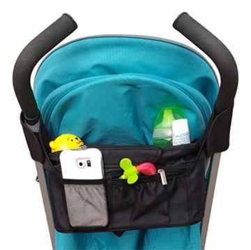 EZ-Bugz Kinderwagen-Organiser. 4 Taschen für alles Notwendige für Ihr Baby. Mit isoliertem Getränkehalter, großer Reißverschlusstasche & abnehmbaren Schultergurten