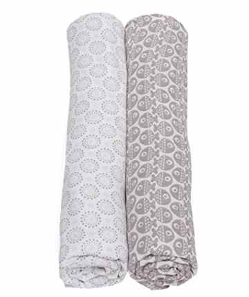 Einschlag- und Mulltücher aus Baumwoll Musselin 100×120 cm (2 Stück) – PREMIUM, 100% naturreine Baumwolle – Öko-Tex Standard 100, Fische hellbraun