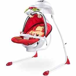 Elektrische DeLuxe Babyschaukel Modell Bugies Käferdesign 3 Schaukelrichtungen mit Musik und Geräuschen Licht Mobile verstellbarer Sitz Timer ROT inklusive Moskitonetz Mädchen und Jungen