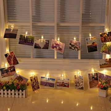 Elinker EU Stecker Lichterketten, 40 Photo Clips 5M Stimmungslichter mit Acht Mode Schalter für Party, Weihnachten, Dekoration,Hochzeit (Warmweiß)