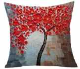 Elviros Ölgemälde Dekorativ Baumwoll Leinen Mix Kissenbezug 45 x 45cm – Blumen und Baum