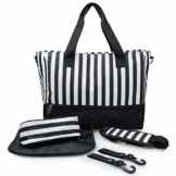 Estarer Wickeltasche Schwarz Weiß mit Wicklunterlage und Kinderwagen Befestigung