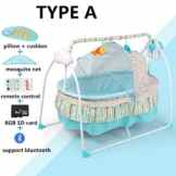 Fashion Electric Baby Crib with Mosquito Nets, Pillow & Cushion, Baby Bed Baby Shaker Baby Rocking Chairs