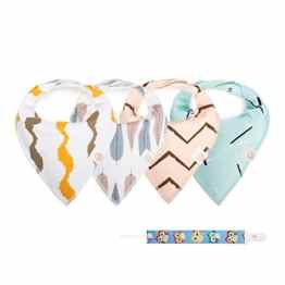 GAGAKU 4er Pack Babylätzchen Baby Halstuch Jungen Mädchen Mit Druckknöpfen und Schnullerkette – Baumwolle