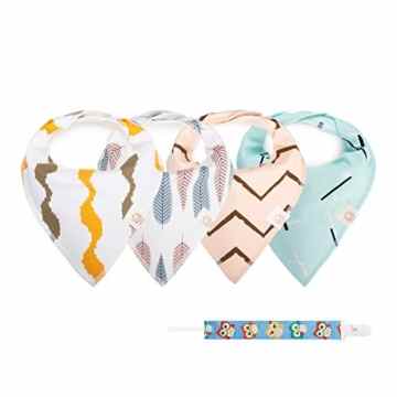 GAGAKU 4er Pack Babylätzchen Baby Halstuch Jungen Mädchen Mit Druckknöpfen und Schnullerkette – Baumwolle