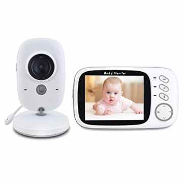 GEEDIAR Babyphone mit Kamera Video Überwachung 3.2 “ TFT LCD Digital dual Audio Funktion wireless Baby Monitor (Temperatursensor, Schlaflieder, Nachtsicht, Gegensprechfunktion)
