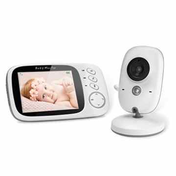 GHB Babyphone 2,4 GHz Digital Video Baby Monitor 3,2 Zoll LCD Display 120° Weitwinkel mit Nachtlicht Gegensprechfunktion und Temperatur