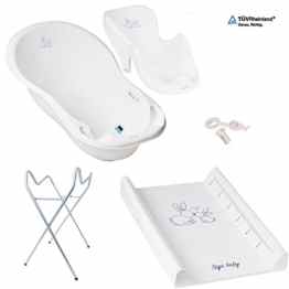 GoFuture Babybadewanne Luxus mit Stöpsel Set 3 Teilig – Badewanne 102cm Badesitz Ständer Wickelunterlage