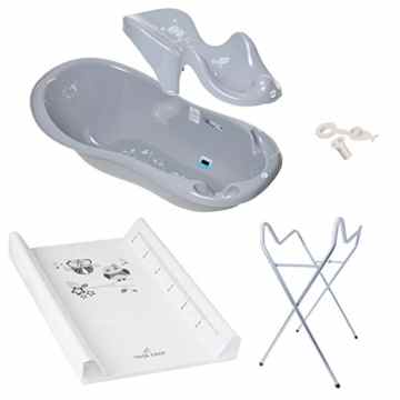 GoFuture Babybadewanne Luxus mit Stöpsel Set 3 Teilig – Badewanne 102cm Badesitz Ständer Wickelunterlage