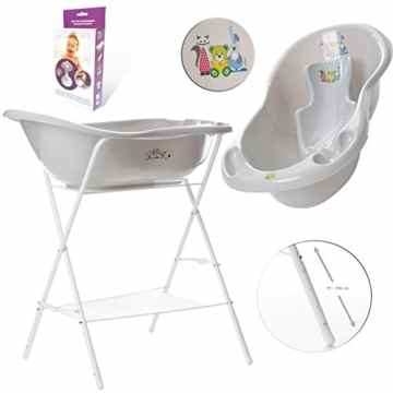 GoFuture Babybadewanne + höhenverstellbarem Ständer + Badesitz + Abflussset (Abfluss, Schlauch)