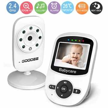 GooDee 2.4 Zoll LCD Drahtlos Babyphone Wireless Video Baby Monitor Babyviewer mit Kamera Temperatur Musik VOX Modus Temperaturüberwachung Schwarz und Weiß