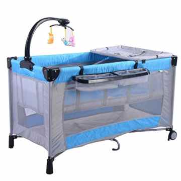 Goplus Kinderreisebett Spielstall Babybett Laufstall Klappbett mit Wickeltisch und Mobile Farbwahl