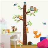Großes Wandtattoo Dschungel-Baum mit Eule, für Jungen und Mädchen, Kinderzimmer, Messlatte, Motiv mit Fuchs, Igel, Eichhörnchen, Wald, Deko für Kinderzimmer, abnehmbar, Höhe 180 cm