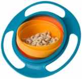 Gyro Bowl Snackschüssel orange/türkisblau – Das Original – Dreht sich mit dem Inhalt 360° – Für alle Kinder – Inkl. Frischhaltedeckel