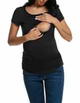 HOTOUCH Damen Schwanger T-Shirt Umstandsmode Stillshirt Umstandsshirt Mutterschaft Bluse Mit Rundhalsausschnitt Kurzarm