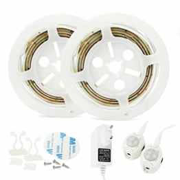 Haehne Bewegung aktiviert Bett Licht, Flexible LED Streifenlicht, Auto Ein/Aus Bewegungsmelder Nachttischlampe, Bewegung aktivierte LED-Lichtleiste (1.2M *2 Warmweiß)