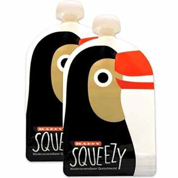 Happy Squeezy (2er Pack) Quetschbeutel wiederverwendbar zum selber befüllen + GRATIS EBOOK mit Tipps und Rezepten – ideal geeignet für selbstgemachte Smoothies, Babybreie, Yoghurt, 170ml, BPA frei, Auslaufsicher