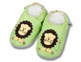 Hausschuhe Kindergartenschuhe Krabbelschuhe Baby Lederschuhe Jungen Lauflernschuhe mit Wildledersohle Gr.17-31 von Lappa.de „Löwe grün“ Art.69