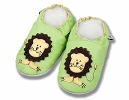 Hausschuhe Kindergartenschuhe Krabbelschuhe Baby Lederschuhe Jungen Lauflernschuhe mit Wildledersohle Gr.17-31 von Lappa.de „Löwe grün“ Art.69