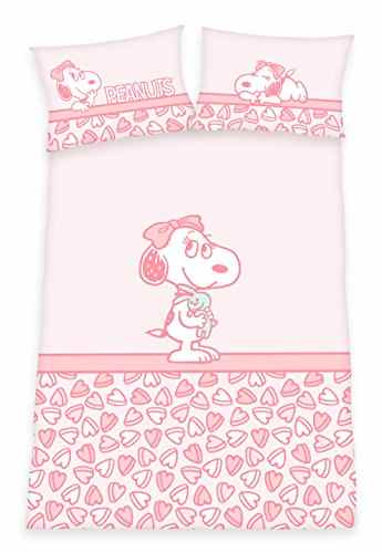 Herding 2 teile Kinderbettwäsche Snoopy/Belle Größe: 100×135/40×60 cm