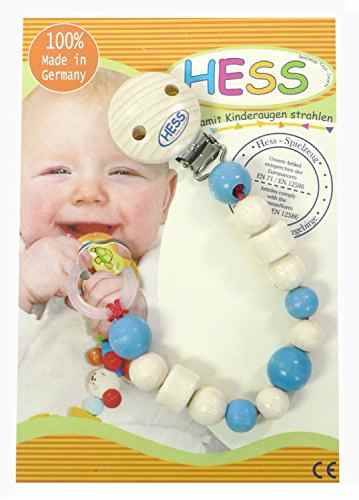 Hess Holzspielzeug 13708 Schnullerkette aus Holz, hellblau, Länge circa 21 cm