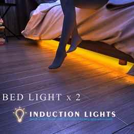 HonestEast Bett Licht, LED-Streifen Licht, Bewegungsaktivierte LED-Lichtleiste, Automatischer Ein/Aus Bewegungsmelder mit 2 Sensoren, Nachtlicht 2 Sensor Kit (warmweiß, 2x 1,2M)