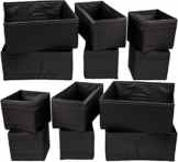 IKEA 12-er Set Aufbewahrungsboxen „Skubb“ zwölf Kisten Regaleinsätze je 4 Stück in 3 versch. Größen – SCHWARZ (12er-Set, schwarz)