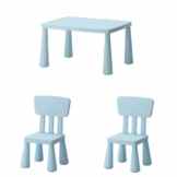 IKEA Kinderstühle & Kindertisch „Mammut“ Kindersitzgruppe für drinnen und draußen – aus robustem Kunststoff – HELLBLAU