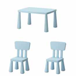 IKEA Kinderstühle & Kindertisch „Mammut“ Kindersitzgruppe für drinnen und draußen – aus robustem Kunststoff – HELLBLAU