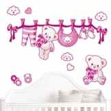 JUJU & COMPAGNIE – Jujubox Fuchsie Teddybären Wandstickers – Full Set von Kinder Wandaufkleber – Babyzimmer Wandtattoos – Maße 50 x 90 cm