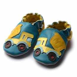 Jinwood designed by amsomo – DUMPER TRUCK blue – soft sole – Laster – Hausschuhe – Lederpuschen – Krabbelschuhe