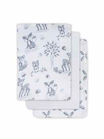 Jollein 536-848-65006 Mull Waschlappen Forest friends, 3 pack, weiß