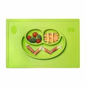 Joyoldelf 2-in-1 Kinderteller „Baby Happy Face“ mit Unterteilung/rutschfestes Tischset, Teller mit Saugnapf