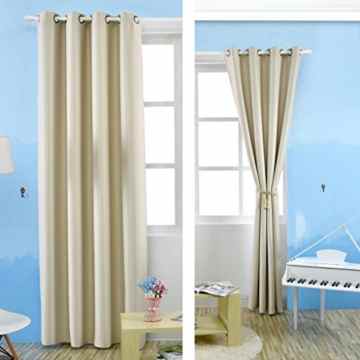 KINLO® 1 Stück 145*175cm (BreitexLänge) Vorhang blackout gardinen blickdicht Beige Verdunklungsvorhang mit Ösen 100% Polyester Schlaufenschal für Wohnzimmer Wärmeschutz & Geräuschreduzierung 2 Jahren Garantie